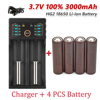 100% novo Original 18650 bateria HG2 3000 mah 3,7 V bateria recarregável para HG2 18650 bateria de lítio, bateria de 3000 mah+ carregador