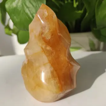 350-400g de cristal Mineral chama dourada natural tocha de quartzo cristal de pedra de forma livre de cura Reiki decoração de casa