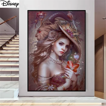 A Bela E A Fera Diamante Pintura Fantasia De Mulher Retrato Completo Bordado De Diamante Imagem De Strass Decoração Home Disney