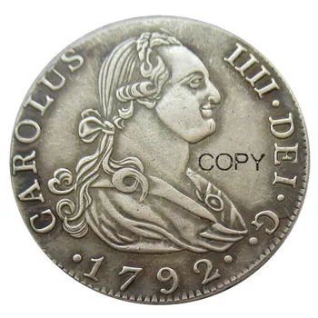 Espanha 4 Reales - Carlos IV DE 1792 CAROLUS IIII.DEI.G. Banhado A Prata Cópia Moedas