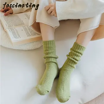 Mulheres de inverno, cashmere e espessamento do tubo de meias Japonês vintage tendência das mulheres de meias de cashmere