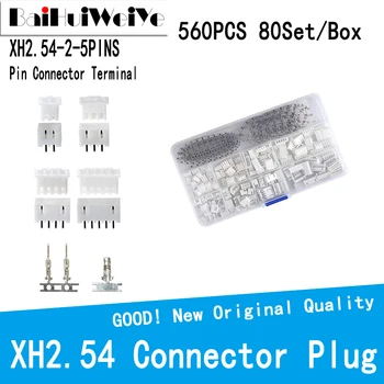 80Set/Caixa 560PCS Kit XH2.54 MM Plug Agulha Reta Terminal do Soquete Masculino/Feminino Fio Jumper Cabeça Conector de Adaptador de Plugue 2P-5Pin