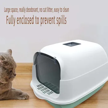 Gato de estimação da Caixa de Maca Totalmente Fechado Anti-Splash Desodorante Gato Wc para Gatos de Duas Vias com uma Pá de Alta Capacidade Bandeja da Maca de Gato