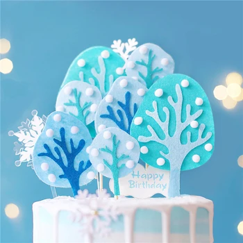 Inverno Hairball Senti Árvore Bolo Topper para a Festa de Ano Novo de Decoração de chá de Bebê de floco de Neve, Boneco de neve bicarbonato de Suprimentos Sobremesa Presentes de Amor