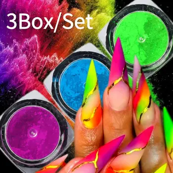 3Box/Set Neon Pigmento em Pó Unhas de Glitter Fluorescente Gradiente de Poeira DIY Gel polonês Manicure Acessórios Para a Decoração da Arte do Prego