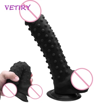 VETIRY Realista Vibrador de Partículas Vagina Massagem Grande Pênis Com ventosa Brinquedos Sexuais para a Mulher Strapon Masturbação Feminina