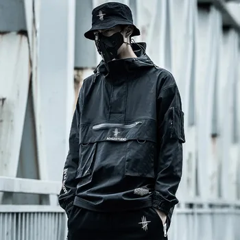 AOGZ Streetwear Reflexiva Carga Jaqueta de Casacos Homens Tático Função de Hoodies Jaqueta de Harajuku Multi-bolso do Casaco Blusão Coats