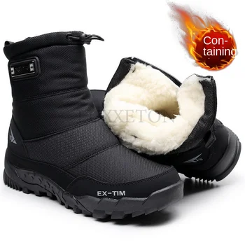 Botas de neve de Homens Caminhadas Sapatos Impermeáveis Botas de Inverno com Pele de Inverno Sapatos antiderrapantes Exterior Homens Botas de Plataforma Grosso de Pelúcia Quente