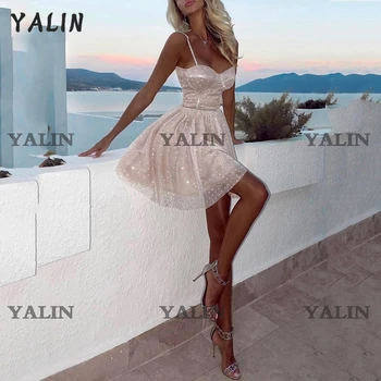YALIN Brilhando Strapless Cocktail Vestido de Festa sem costas Mini Vestido de Uma Linha Impressa Curto abiti eleganti donna da cerimo Personalizado 2022