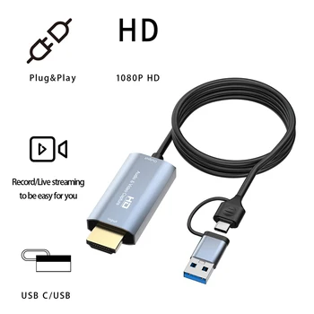 Tipo C Placa de Captura de Vídeo compatível com HDMI Video Grabber Portátil USB 3.0 Grabber Vídeo HD 1080P para Streaming ao Vivo, gravação de Vídeo