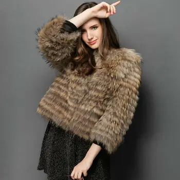 As mulheres da nova 100% natural raccoon casaco de peles real silver fox pêlo curto, de jaqueta de tecido de calor de inverno de moda casual street Europeia