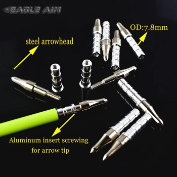 12PCS Setas Acessório OD7.8mm em Alumínio Inserir ID6.2mm e Arrowhead dicas para a seta do eixo do Arco de Caça Acessórios de DIY