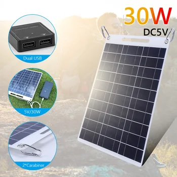 30W Painel Solar 5V Polysilicon Flexível, Portátil Solar Impermeável Exterior da Célula de Carro, Navio, Acampamento de Caminhada de Viagens Carregador de Telefone Celular