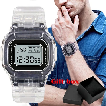 Homens Relógio Transparente Digital Pulseira De Alarme De Viagem Mulheres Relógio Digital De Moda Masculina Relógio Eletrônico De Esportes Homem Reloj Com Caixa