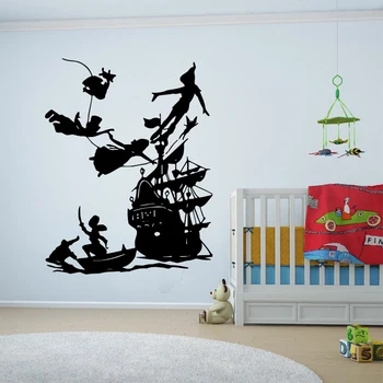 Desenho Animado De Peter Pan Navio Piratas Adesivo De Parede Quarto Infantil Bebê Do Berçário Família De Peter Pan Navio Piratas Anime De Parede Decal Quarto De Vinil