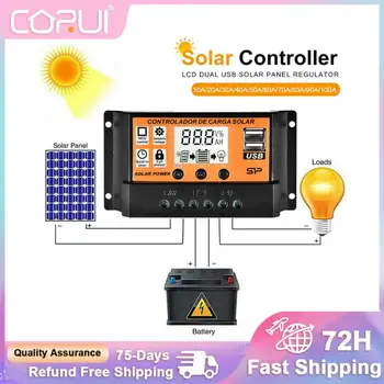 Auto Controlador de Carga Solar 100A/50A/40A/30A/20A/10A 12V/24V MPPT/PWM Controladores de LCD com USB Duplo de Saída do Painel Solar PV Regulador