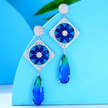 GODKI Nova Moda Azul Brincos Para Mulheres de Festa de Casamento Indiano em Dubai Jóias de Noiva boucle d'oreille femme Presente 2022