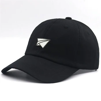 Avião de papel bordado de moda boné de beisebol de homens 100% algodão preto ajustável hip hop pai chapéus mulheres curva sol snapback chapéu