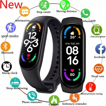 M7 Smartwatch homens mulheres pressão arterial monitor de frequência cardíaca de fitness banda impermeável banda inteligente Para Smartphones Xiaomi IOS PK M5 M6