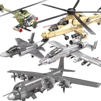 A10 Lutador F35 Lutador WZ10 Helicóptero AC130 Aérea Canhoneira Blocos de Construção Tijolos Conjunto de Avião Modelo de Brinquedos Para a Criança Presente de Aniversário