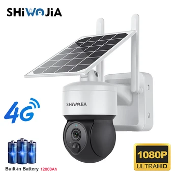 SHIWOJIA ao ar livre de Segurança 4G Sim Câmera Mini Energia Solar, Câmera de Vigilância 12000mAh IP66 Wireless 2 Vias Falar Detectar a Câmera