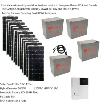Painel Solar Kit Completo 5000W 110v 220V Carregador de Bateria Solar Painel de 1200W MPPT Híbrido Inversor de Carro de Campismo da Caravana, Barco de Luz