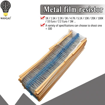 100pcs 1/4W 1R~22M 1% de Metal filme resistor de 100R 220R 1 K 1.5 K 2.2 4.7 K K K 10 K 22 47K 100 MIL DE 100 A 220 1K5 2K2 4K7 ohms de resistência