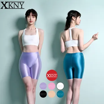 XCKNY de cetim suave e opaco meia-calça brilhante molhado de meia-calça sexy de seda óleo brilhante Triângulo virilha slim cintura alta calções de banho