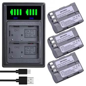 Batmax EN-EL3E PT EL3 Bateria de 1800mAh+LED Duplo Carregador de Tipo C Porta para Nikon D50,D70,D70s,D80,D90,D100,D200,D300,D300S,D700