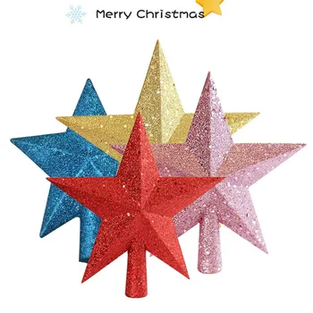 1pc Estrela de Natal Árvore Topper Decorações de Brilho de Estrela de Cinco Pontas Pendurados Decoração da Árvore de Natal do Top Ornamentos Presentes 10cm