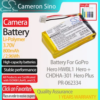 CameronSino Bateria para GoPro Hero HWBL1 CHDHA-301 Herói Plus Herói + se encaixa GoPro PR-062334 câmera bateria 800mAh 3.70 V Li-Polímero * 