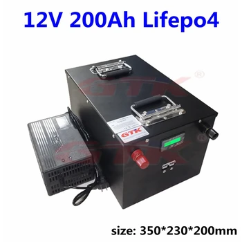 GTK 12v 200Ah Lifepo4 Bateria Built-in BMS DE 12,8 V para os Campistas Fonte de Alimentação EV de energia Solar, Armazenamento de Motorhome+10A Carregador