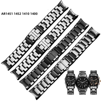 Alta qualidade de cerâmica pulseira para Armani AR1451 AR1452 AR1400 AR1410 pulseira de aço inoxidável com fecho borboleta 22 24mm