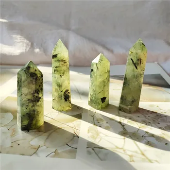 Pedra Natural Prehnite Cristal Hexagonal Varinha Único Ponto Verde Cura Torre De Pedra Para Decoração