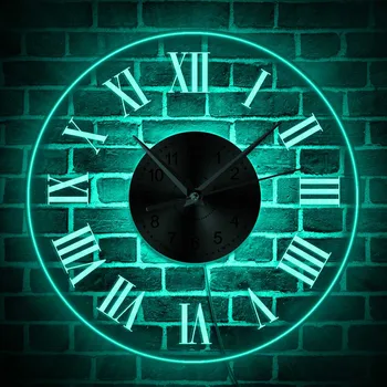 Design Vintage Iluminado Relógio de Parede Numerais Romanos LED Relógio de Parede Com luz de fundo Moderno Nightlight Iluminação Decorativa Relógio