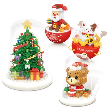 Árvore De Natal Micro Blocos De Construção Urso Copo De Papai Noel Sorte Gato Montado Mini Tijolos Figura De Brinquedo Para A Criança De Presentes