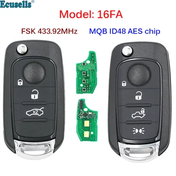 3/4 Botões de Dobramento Flip Chave Remota FSK 433.92 MHz Megamos MQB ID48 AES Chip para Fiat Egea Tipo de 500X Uncut SIP22 Lâmina Modelo 16FA