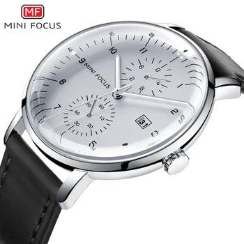 As melhores marcas de Luxo, MINI-FOCO de Mens Relógios de Quartzo Relógio Homens Calendário Bussiness Couro relógio masculino Impermeável reloj hombre