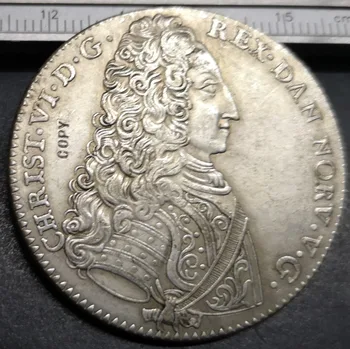 1733 Dinamarca 6 Marcos Cristão-VI (Visita Real na Noruega) Banhado a Prata Cópia da moeda