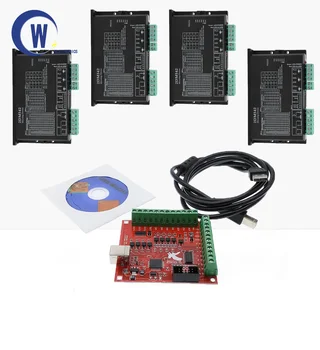 Quente!Sistema de Controle CNC kit, 1*Vermelho Breakout Board USB MACH3 100Khz 4 Eixo do Controlador de Interface de Controlador de Movimento+4*DM556/DM542 Unidade