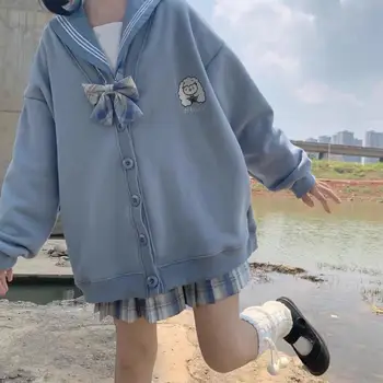 Ovelhas bonito & Vaca Bordado Doce Menina Mulher Solta camisa de Manga comprida Casaco de Inverno Queda Casaco 2020 Dropshipping