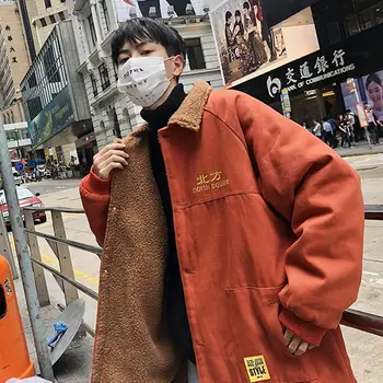 Parkas Homens de Inverno Espessamento virada para baixo de Gola de Casaco Jaqueta de Harajuku Streetwear Mens Vestuário de Ulzzang Kpop Moda de Lazer Novo