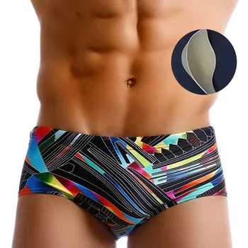 2020 Novo Maiô Geométricas de Cores Acolchoado Homens Nadar Cuecas Sexy Bolsa Bojo Melhorar Push-Up Copa Gay trajes de Banho Homens 14 Estilos