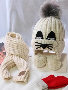 Outono e inverno do bebê chapéu e lenço de atender crianças e bebés, homens e mulheres, com espessura de veludo quente lindo ouvido de proteção chapéu de lã
