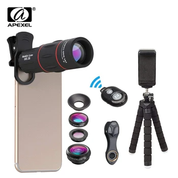 APEXEL Callphone Lente do Kit de Macro, Grande Angular olho de peixe 18X Telescópio Lente Telefoto com 3 em 1 Zoom Móvel de lentes para Samsung Huawei