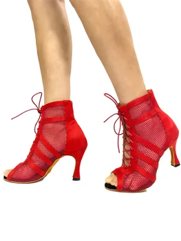 Vermelho Salsa Dança Botas Para Mulheres Latino-Dança Sapatos De Camurça Sola Latino-Salão De Festas Ao Ar Livre Indoor De Dança Sapatos Para Dançar De Salto Alto