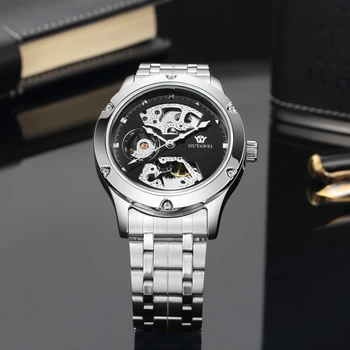 Relógio mecânico dos Homens Preto Automático de Moda Skleton de Aço de Relógios para Homens da Marca de Luxo Impermeável Clássico Relógios Reloj Hombre