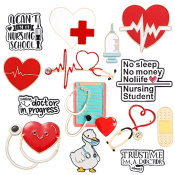 Estetoscópio Coleção de Esmalte Pinos de desenhos animados Médico Enfermeiro Broche Pin de Lapela Personalizada Médica Emblemas de Presente de Formatura para Estudantes