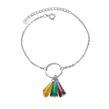 Sintético arco-íris Artificial de Cristal Fã de Cor de Prata Pulseiras Para Mulheres pulseira Jóias