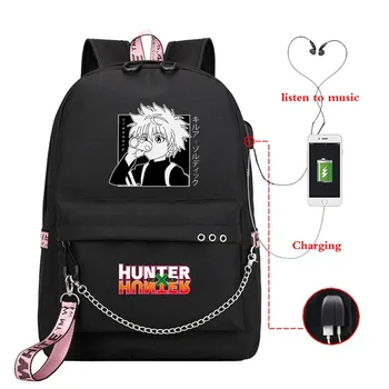 Carregamento USB Mochila Grils Anime Escola Sacos de Hunter X Hunter Bagpack HxH Mochila Harajuku Grande do Portátil Bookbag Homens Mulheres Sacos